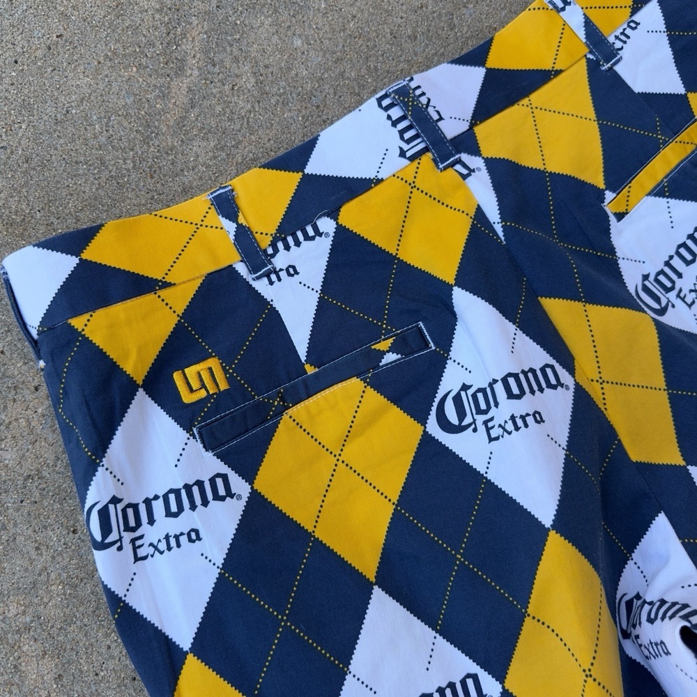 Loudmouth Corona Extra Argyle Men's Golf Heritage Shorts Size 36 Cerveza - Picture 12 of 12